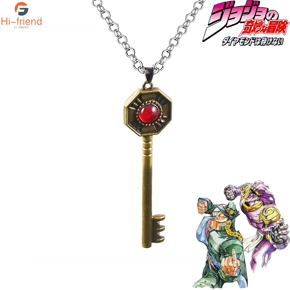 

JoJo's Bizarre Adventure Necklace Key Shape Pendant Red Crystal Necklace for Women Men Car Neck Accessories Cosplay Prop Jewelry