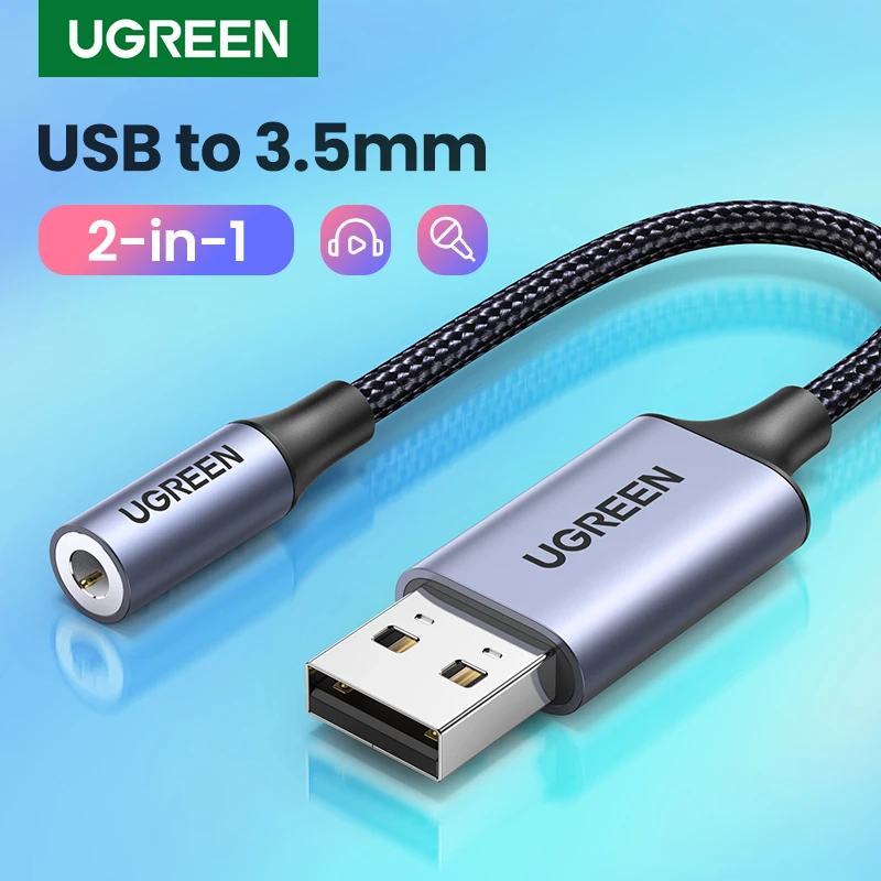 Звуковая карта UGREEN, USB аудио интерфейс 3,5 мм, Звуковой адаптер для ПК, ноутбука, PS4 наушников, динамиков, внешняя звуковая карта USB, звуковая карта, звуковая карта - изображение