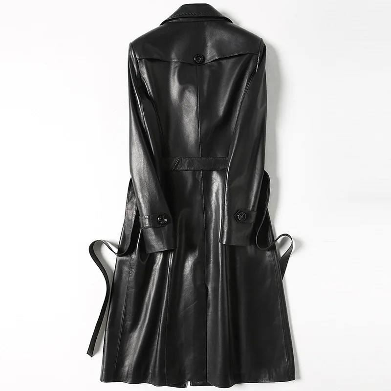 

Женская винтажная Ветровка из натуральной кожи, черная длинная двубортная приталенная куртка из овечьей шкуры, элегантный подиумный жакет,...