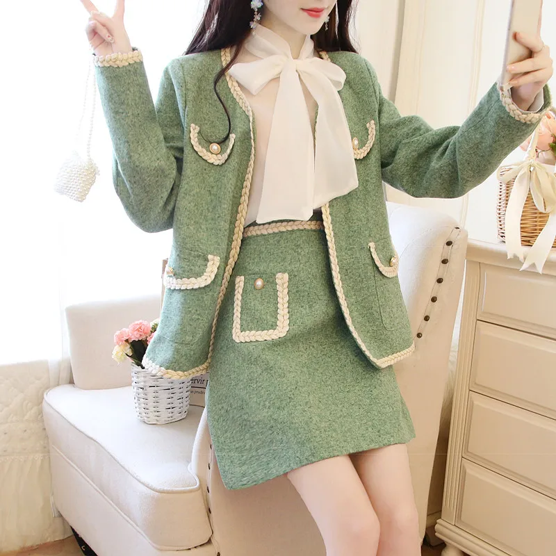 SWEETXUE осень 2019 новое пальто короткая юбка женский костюм бант шифоновая рубашка