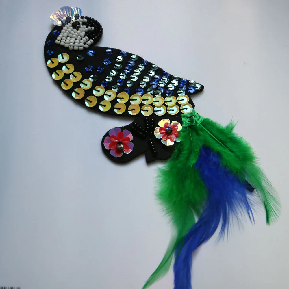 1pc bird beaded patches for clothing DIY rhinestone feather Sew on Animal Embroidery applique parches bordados para ropa | Дом и сад
