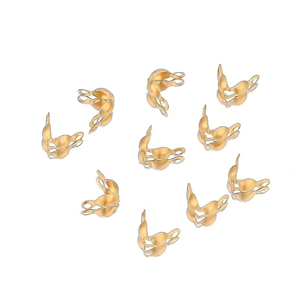 50-100pcs 18k Gold Stainless Steel Ball Chain Calotte Crimps Beads Connector End Clasp DIY Jewelry Necklace Bracelets Supplies | Украшения