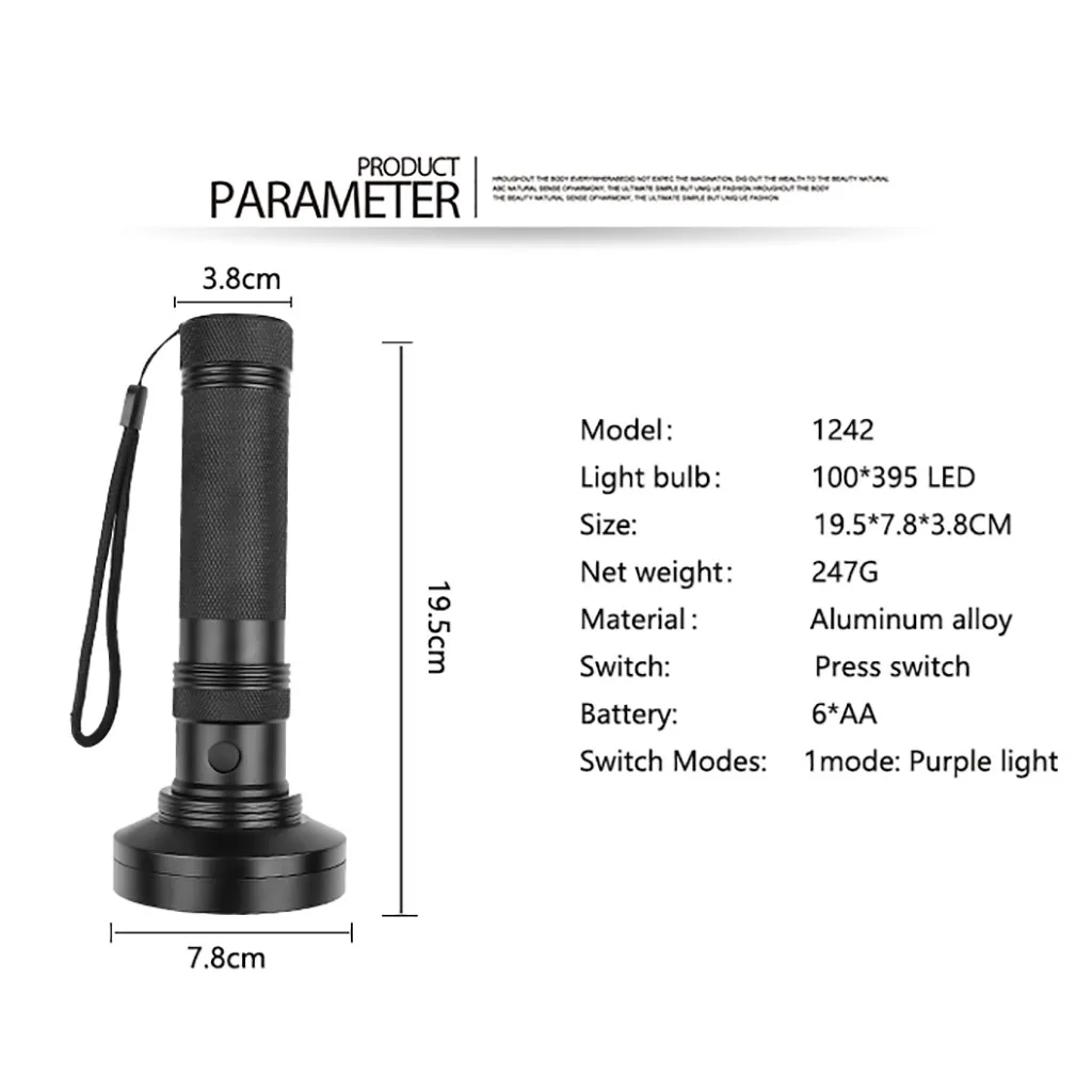 

New Purple Light Flashlight Uv Fluorescent Agent LED Flashlight Lamp Visible Stains Bicycle Light Floodlight Outdoor Searchlight