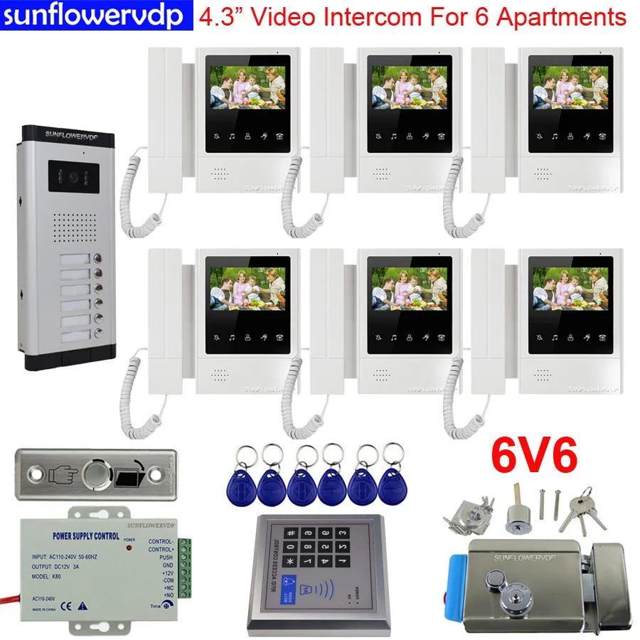 

For 6 Apartments Video Intercom Home Quality Night-vision Camera Gate Intercom Hands-free & Doorphone Handset With Lock Access