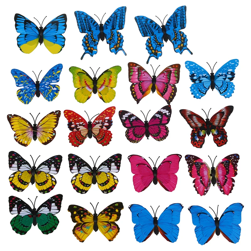 

ABSF 20pcs 7cm 3D Artificial Butterfly Pin Clip Double Wing for Home Christmas Wedding Decoration, Colors Randomly Send