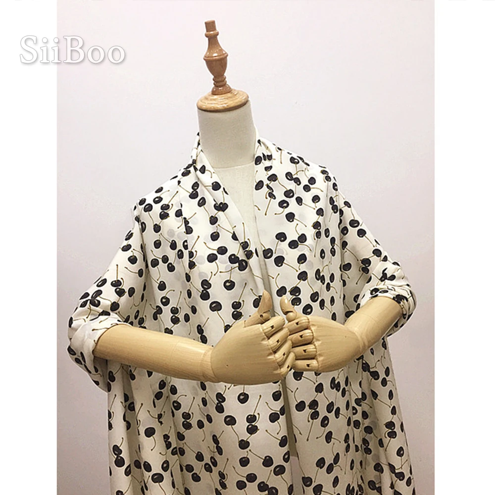 Женское шелковое платье Siiboo летнее из 100% натурального шелка с принтом вишни