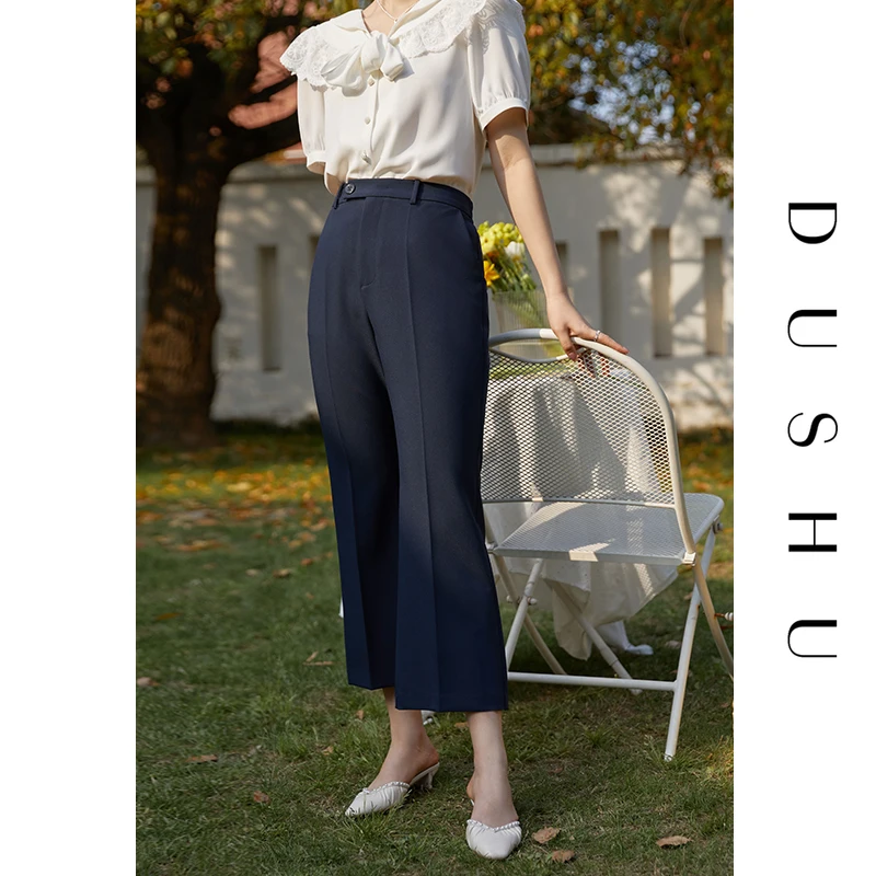 

DUSHU Plus Size Women's Loose Straight Casual Pants 2021 Summer New Style Slim Pants Bottoms Black Suit Straight-leg Pants