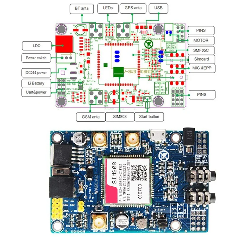 SIM808 модуль GSM GPRS GPS макетная плата + IPX SMA антена Поддержка сети 2G для Arduino Raspberry Pi |