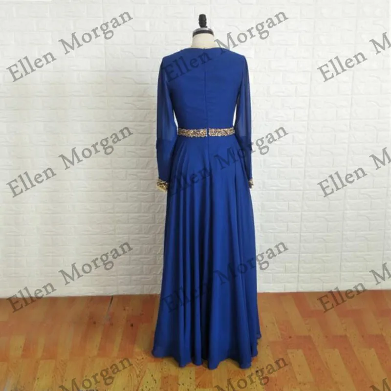 Шифоновые вечерние платья Королевского синего цвета с длинным рукавом винтажные