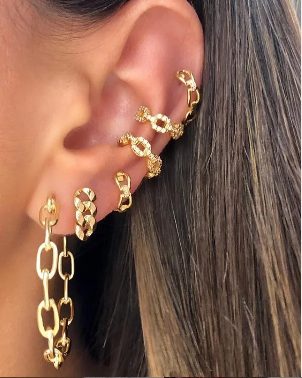 unique Gold color miami cuban link chain Drop Earrings for Women fashion Collar Statement Punk classic Modern Earring Jewelry | Украшения и