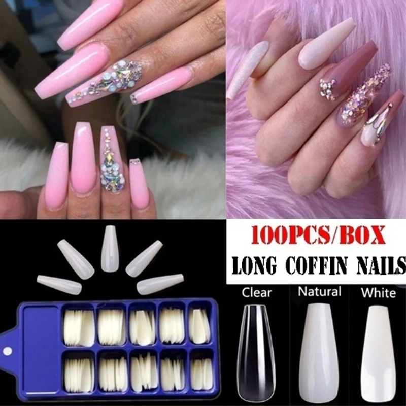 

100 Pieces French Transparent Natural Fake Nails Art Gel Acrylic Full-Paste Nail Nails For Women'S Fingernail Grooming Cosmetics