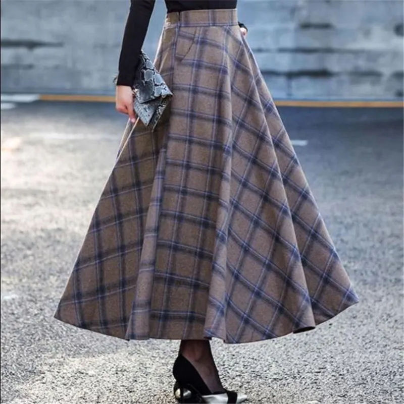 Женская шерстяная юбка макси размера плюс 3XL faldas mujer moda элегантная офисная