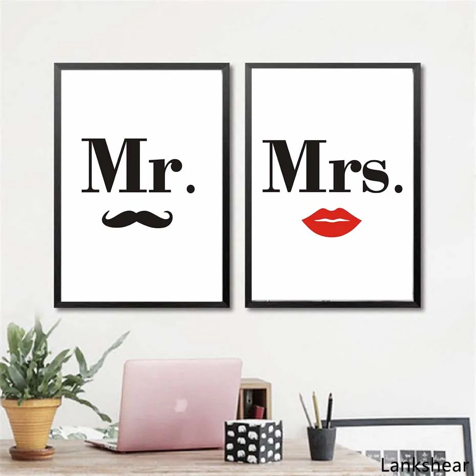 Mrs.& Mr. Борода и губы Плакаты принты пара Холст Картина на стену украшение для дома