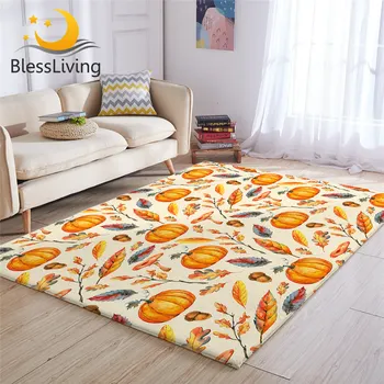 BlessLiving Pumpkin Large Carpet for Living Room Golden Leaves Soft Floor Mat Mushroom Area Rug 122x183 Autumn Hazelnut Alfombra 1