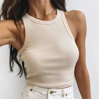 women tank tops sexy crop vest top solid harajuku korean female off shoulder knitted khaki solid summer femme tops clothing