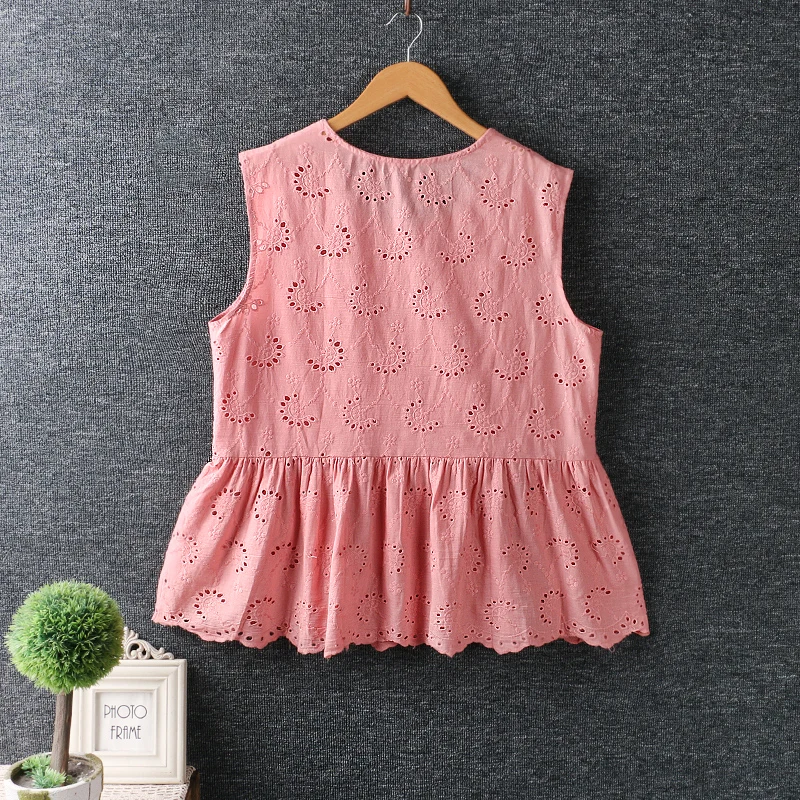 

Summer new women's wear sweet hollow out embroidery sleeveless top cotton loose tank tops