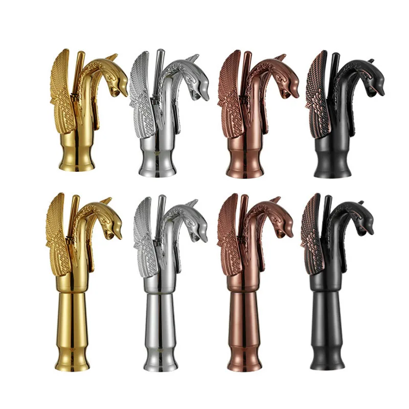 Золотой белый латунный Смеситель для раковины с лебедем горячей и холодной ручка