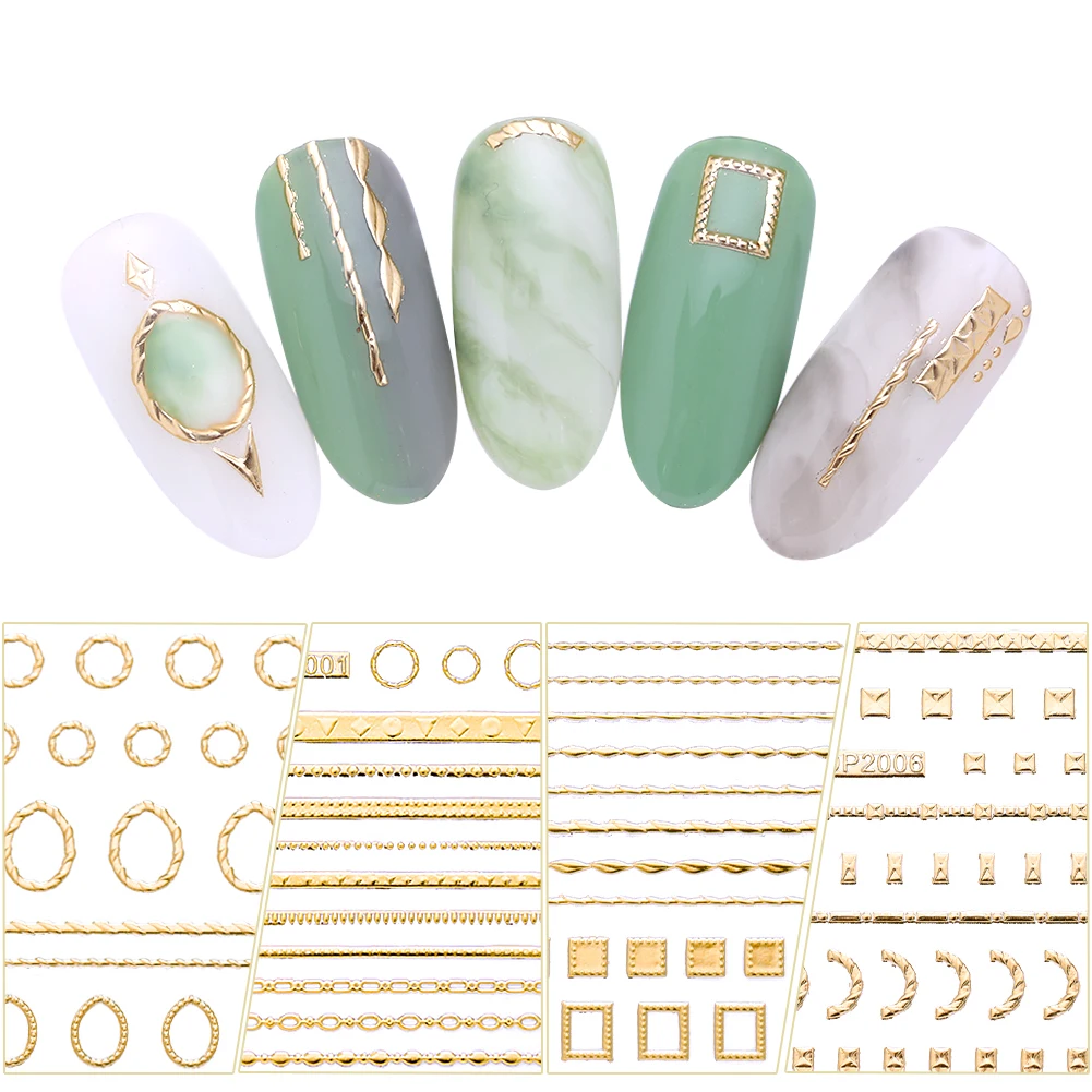 Золотые металлические наклейки для ногтей 1 лист геометрические луна звезда