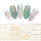 Золотые металлические наклейки для ногтей, 1 лист, геометрические, луна, звезда, волна, линия, смешанные узоры, самоклеящиеся переводные наклейки, наклейки, 3D Декор для ногтей