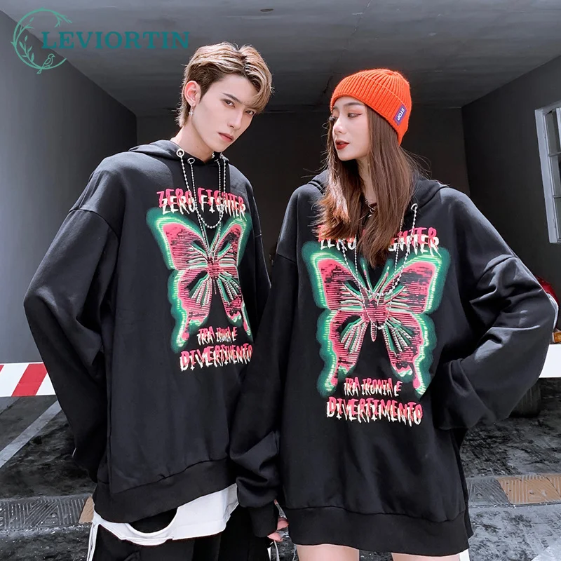 

Толстовка с капюшоном для мужчин и женщин, Свитшот в стиле хип-хоп, уличная одежда с бабочками, пуловер в стиле Харадзюку, хлопковая Толстовк...