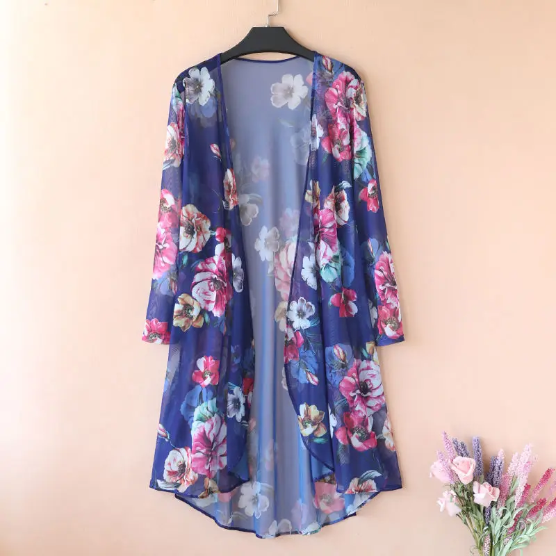 

Open Stitch Tops Summer Jacket Women Loose Top Vintage Floral Print Coat Beach Anti-uv Long Jackets Female Elegant Outerwear