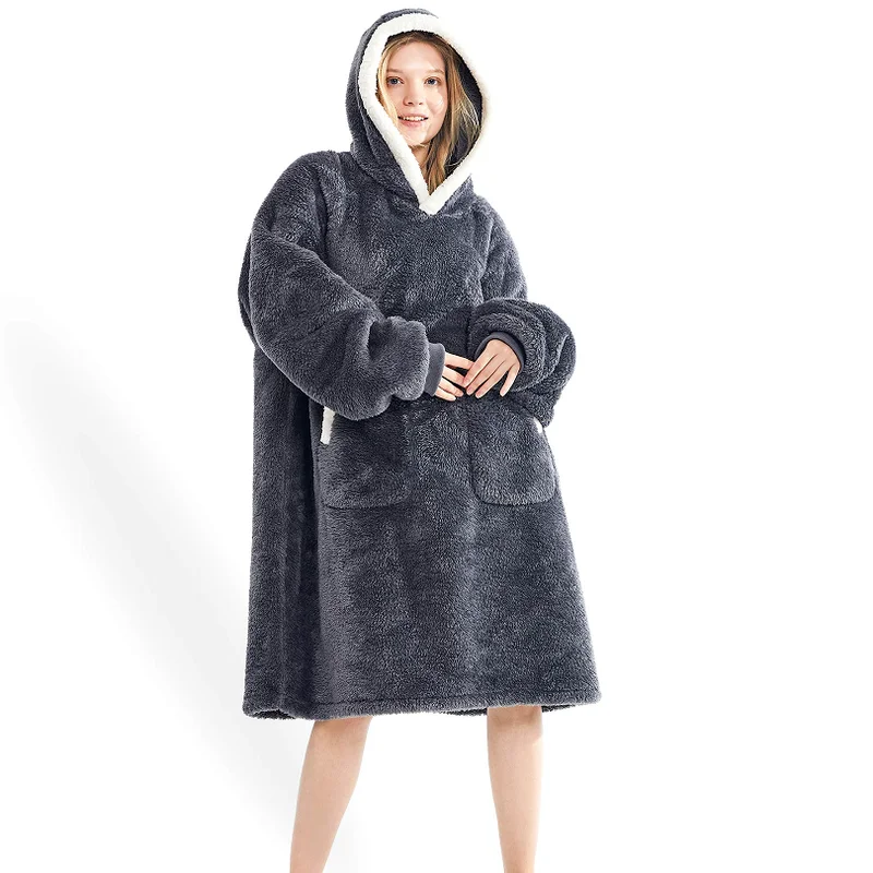 

2021 NEW Oversize Hoodie Sweatshirt Women Fleece Plush Wearable Blanket with sleeve Winter Long Giant TV Blanket Female Pullover