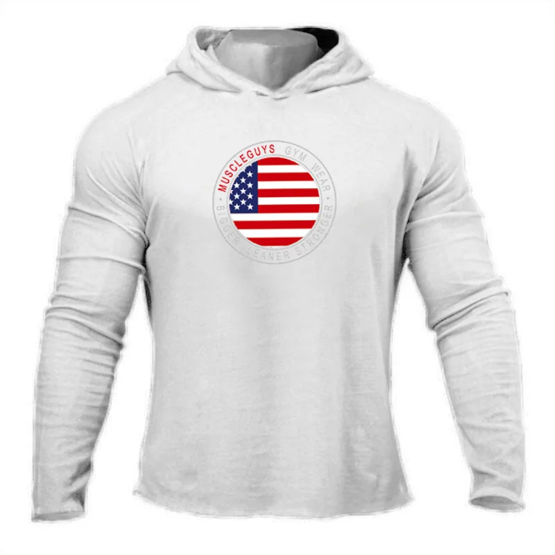 

Autumn Gym Clothing Mens Running Long Sleeve T-shirts with Hoody Bodybuilding Fitness Workout Tracksuit Male Silm fit Hoodies