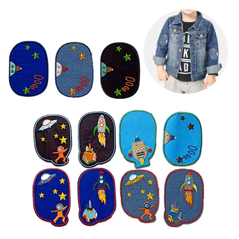 11Pcs Embroidered Fabric Cartoon Planet DIY Clothes Patches Hot Melt Back Adhesive for Kids Jeans Pants Repair Supply | Дом и сад