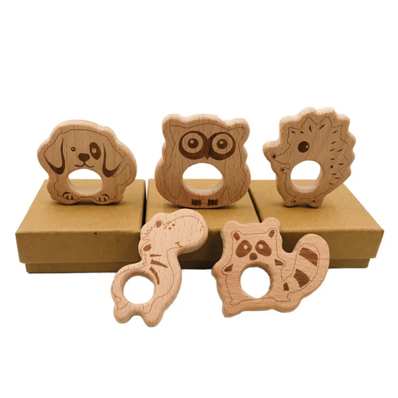 

Infant Baby Wooden Teethers for Baby Kids Molar Pacifier Chain Necklace Toys Food Grade Beech Animal Shape Teething Training Toy