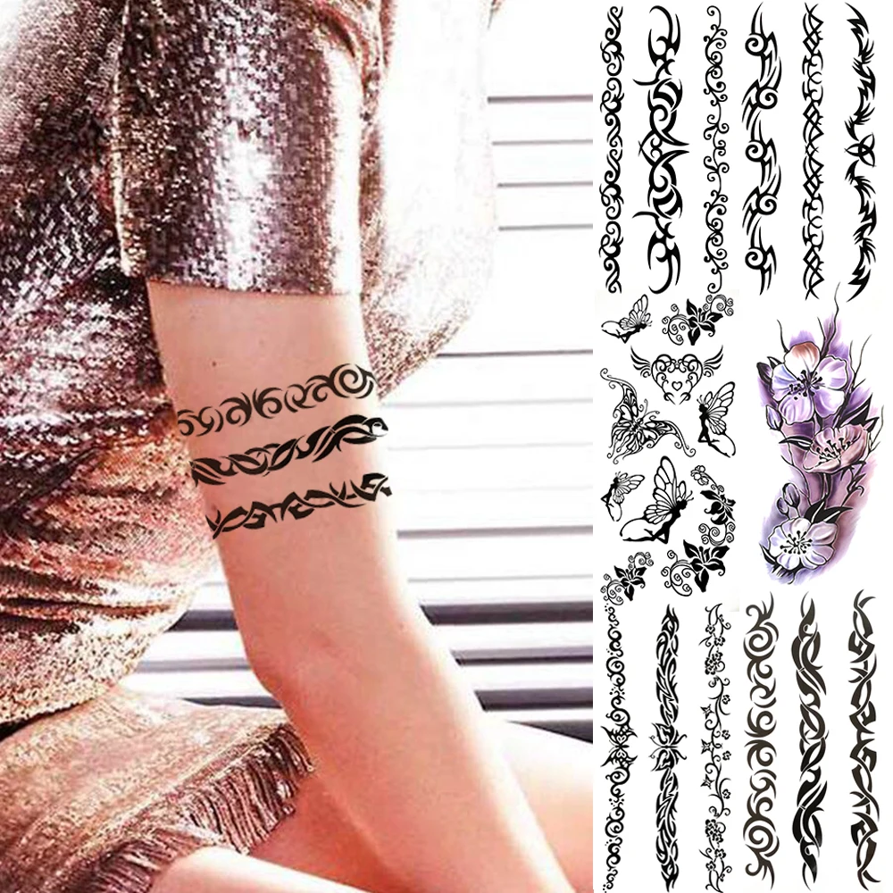 

Indian Tribal Totem Temporary Tattoos For Women Adult Realistic Butterfly Fairy Violet Flower Fake Tattoo Arm Thigh Large Tatoos