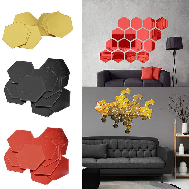 12 шт./компл. 3D шестигранные акриловые зеркальные настенные наклейки DIY
