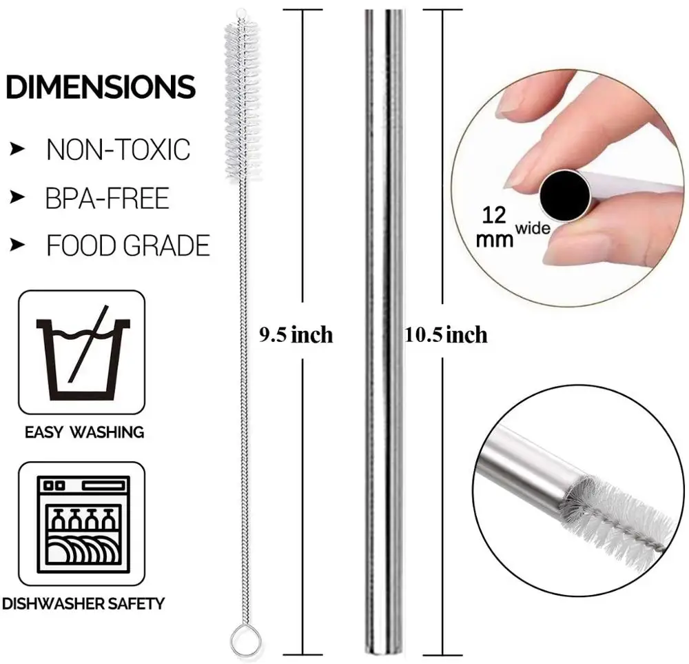 Многоразовая Питьевая соломинка 12 мм Boba металлическая экологически чистая