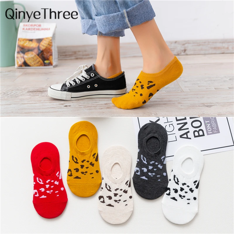 Новые леопардовые узорные невидимые хлопковые носки женские модные летние
