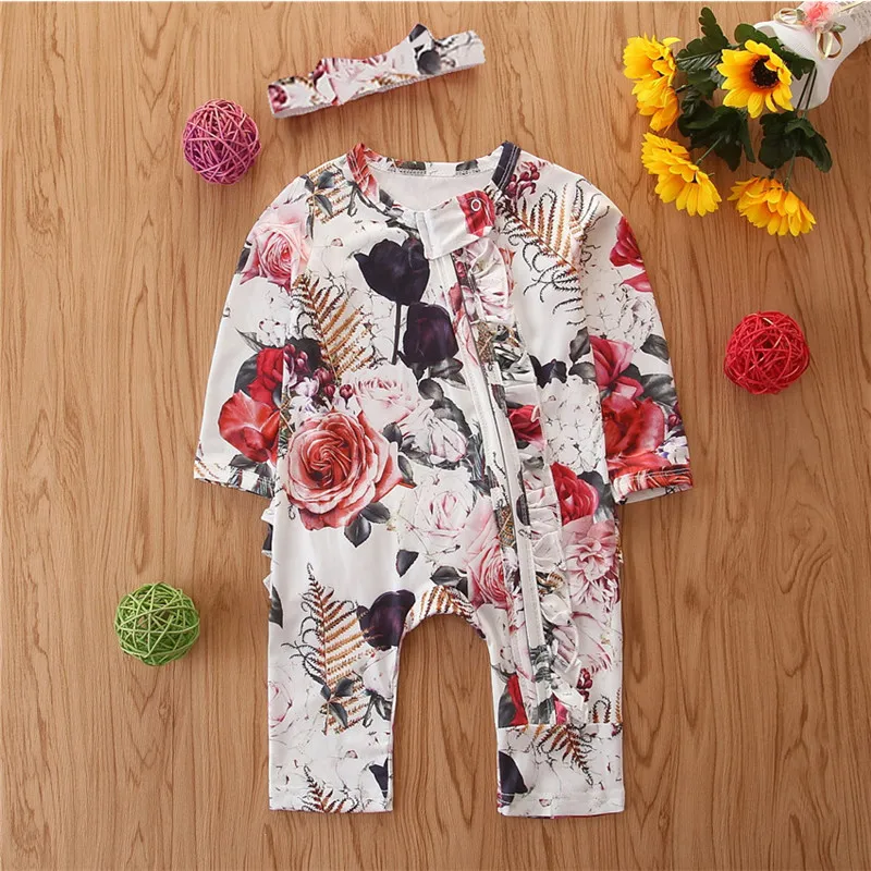 

Cute Newborn roupa bebe Infant Clothing Zipper Rompers Baby Girl Cotton Clothes Floral Romper Jumpsuit Outfit