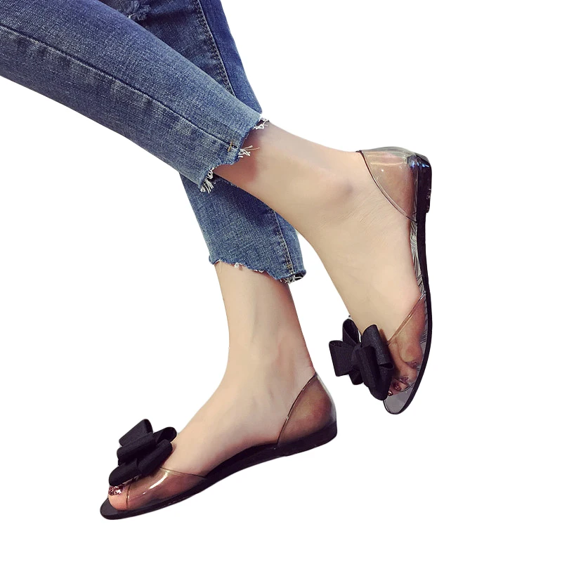 Женские пляжные сандалии-желе на плоской подошве с бантом и цветами | Обувь