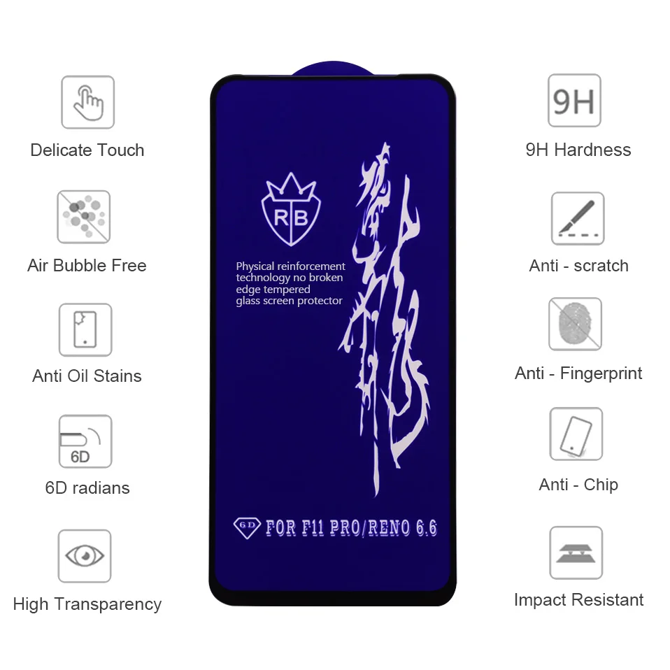 

6D Tempered Glass For OPPO Reno4 3 Pro Ace 2 Full Cover Screen Protector HD Glass For Realme 6 XT X50 Pro A91 A92s A52 X50M