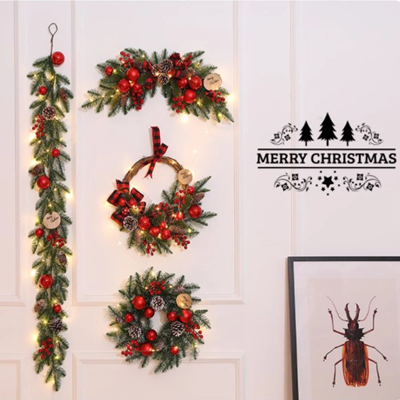 

19inch Christmas Wreath With LED String Lights Large Lighted Christmas Garland For Frontdoor Wall Party Decorations Decor
