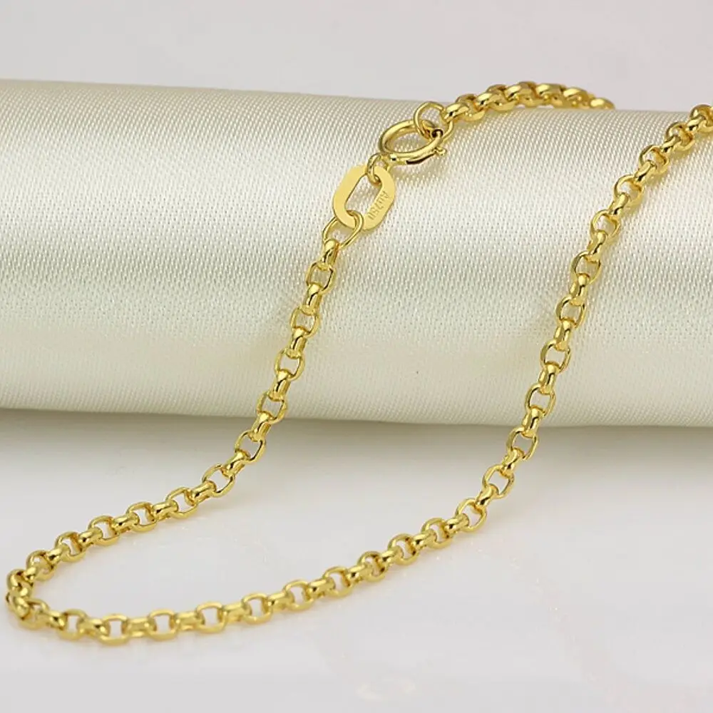 

Genuine Real 18K Yellow Gold 2mm Rolo Link Chain Necklace For Woman Stamp Au750