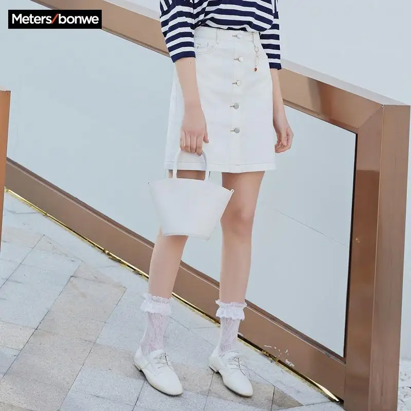 Женская джинсовая юбка MetersBonwe трапециевидная мини-юбка с высокой талией и одной