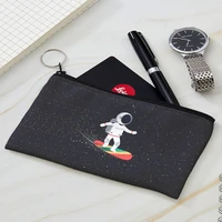 unisex canvas coin purse women playful cartoon astronaut coin money holder wallet case zipper key storage pouch portable wallet