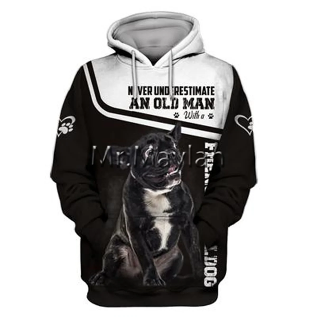 

Толстовка Мужская/женская оверсайз с капюшоном на молнии и 3D-принтом французского бульдога, 5XL-122