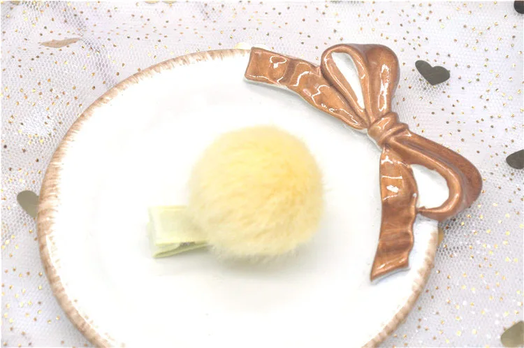 

Children's hair accessories girls mink hair ball hairpin bangs clip cute ball headdress baby edging clip