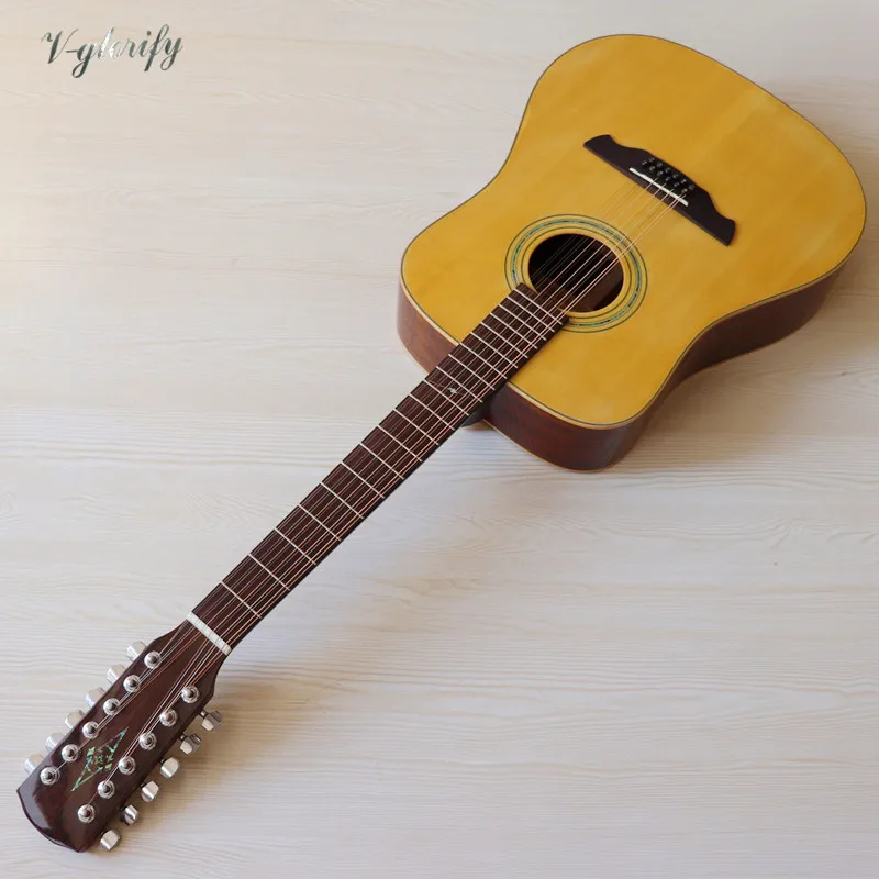 Гитара в западном стиле 12 струн полностью из твердой древесины акустическая