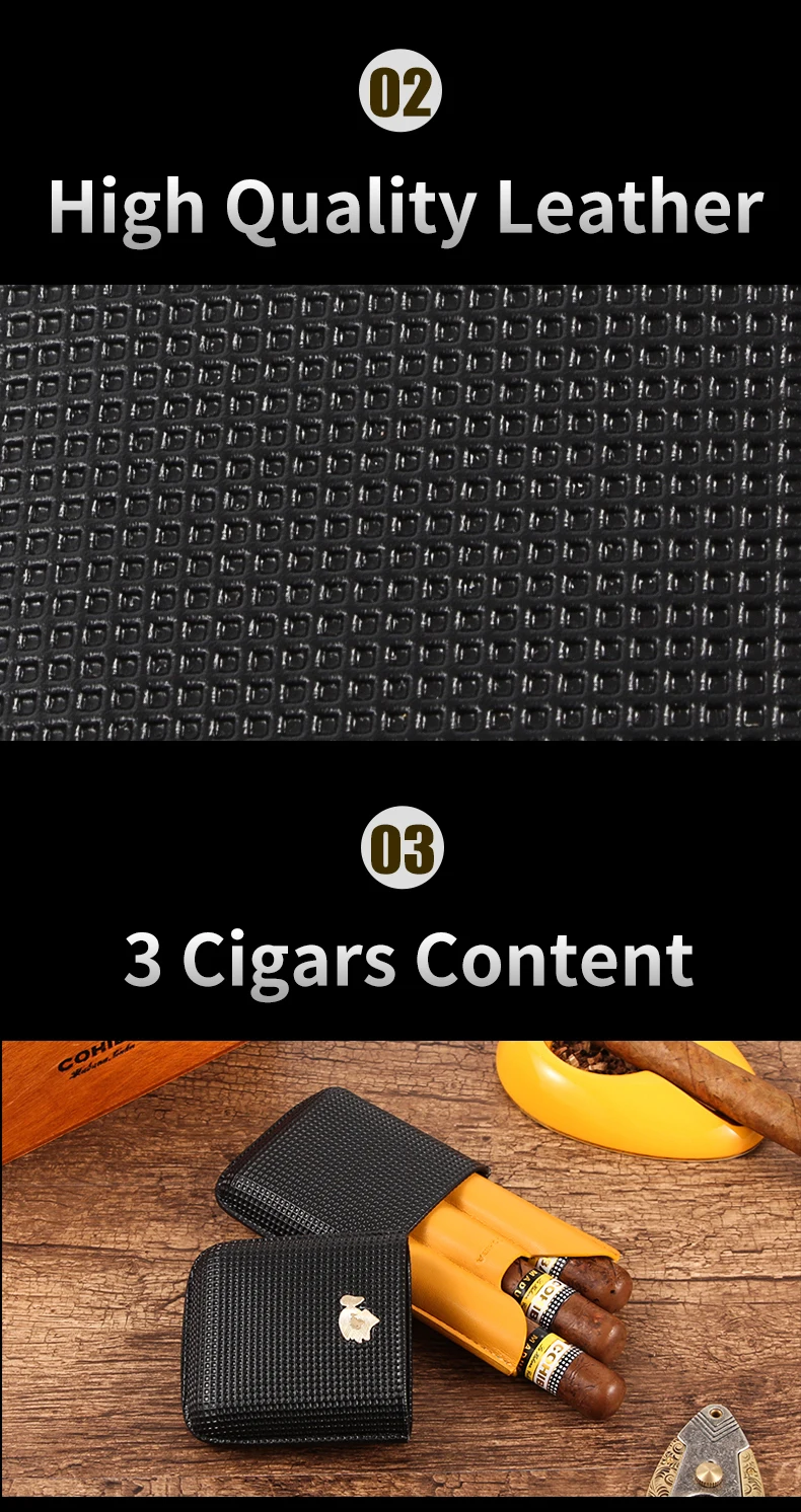 COHIBA гаджеты, кожаный чехол для сигар, держатель для путешествий, портативный, 3 трубки, мини-коробка для сигар, подходит для Кубы, аксессуары для сигар