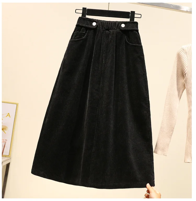 Faldas mujer moda, юбка большого размера, Вельветовая юбка jupe femme, длинная юбка, миди-юбка с высокой талией, свободная юбка