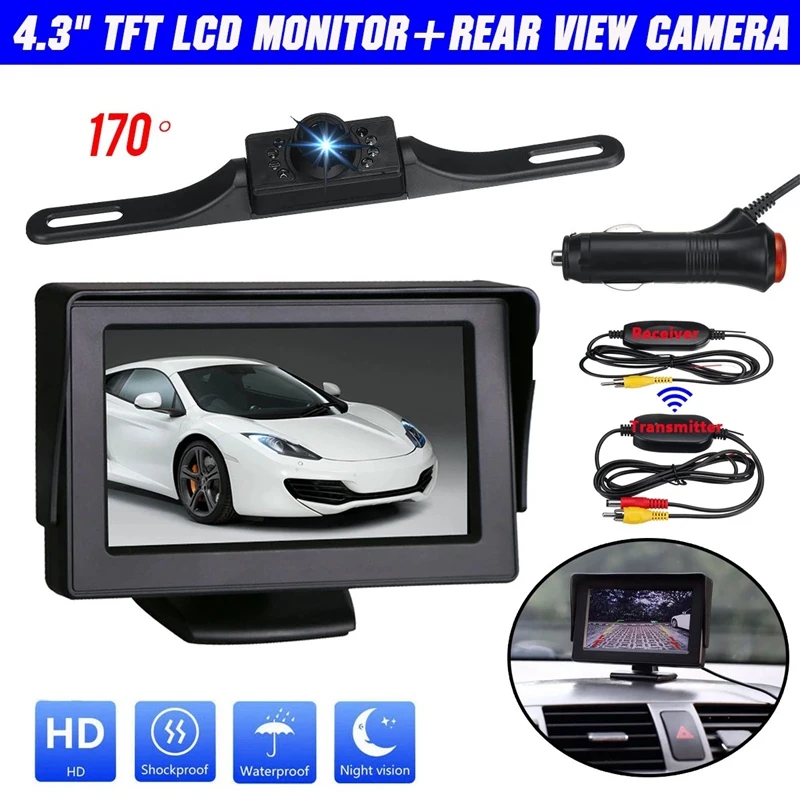 

Wireless Car Rear View Camera 4.3inch LCD Monitor Night Vision Reverse Car Waterproof Backup for Rv/Truck/Pickup