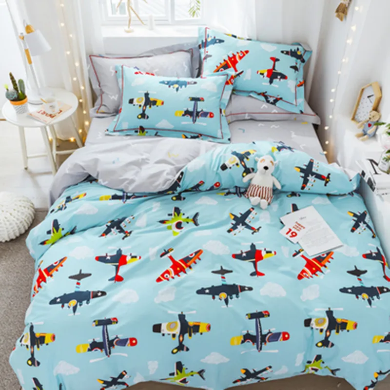 Детский комплект постельного белья из 100% хлопка с мультяшным самолетом 3/4 шт. |