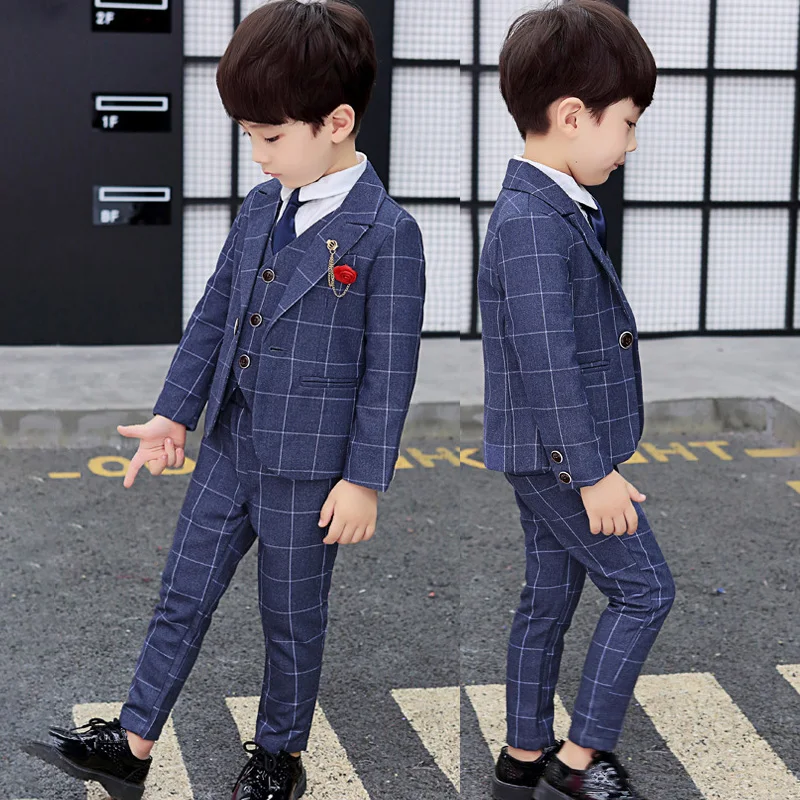 Смокинг Торжественные свадебные костюмы для маленьких мальчиков Клетчатая