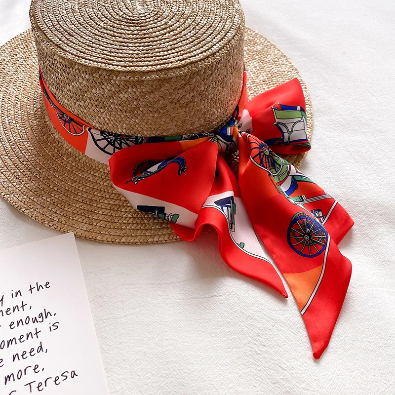 

KOI LEAPING Aesthetic printing long silk scarf female Literary carriage decorative scarf headband tie wrist strap bag belt