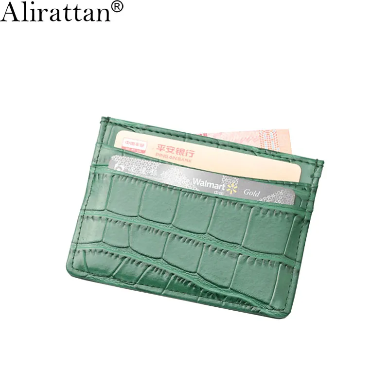 

Alirattan New Crocodile Pattern ID Card Holder for Women 2021 Genuine Leather Wallet Customized Name Credit ID Card Wallet